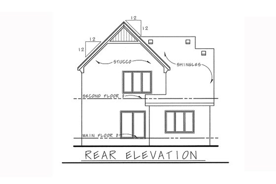 Exterior - Rear Elevation for European House Plan #20-1657 - 3 bed, 3 bath