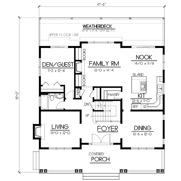 Craftsman style house plan, main level floor plan
