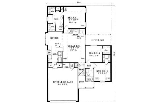 Floor Plan - Main Floor for Traditional House Plan #42-149 - 3 bed, 2 bath