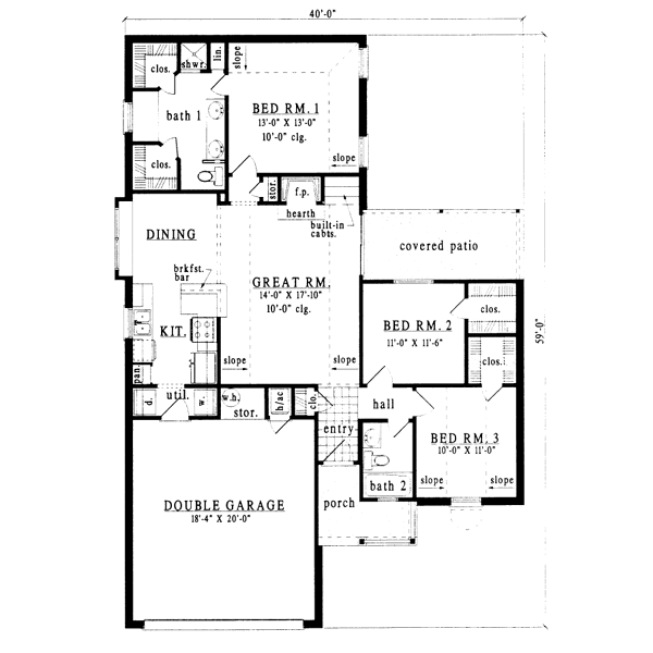 Floor Plan - Main Floor for Traditional House Plan #42-149 - 3 bed, 2 bath