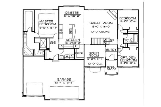 Floor Plan - Main Floor for European House Plan #20-2151 - 3 bed, 2 bath
