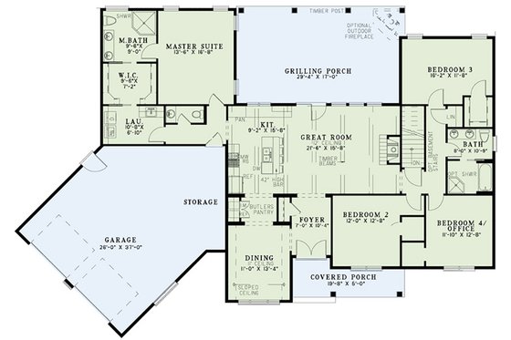Floor Plan - Main Floor for Country House Plan #17-2555 - 3 bed, 2.5 bath