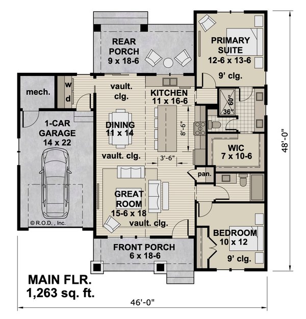 Architectural House Design - Bungalow Floor Plan - Main Floor Plan #51-1487