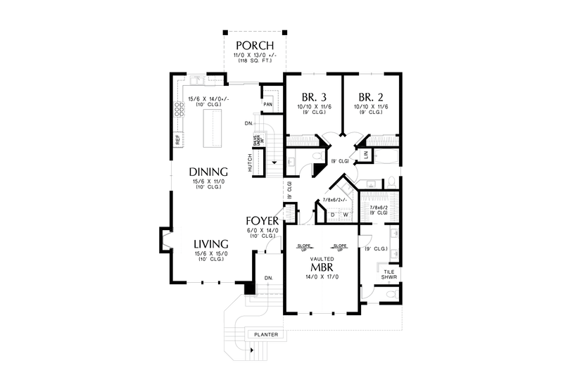 House Blueprint - Floor Plan - Main Floor for Craftsman House Plan #48-1095 - 3 bed, 2.5 bath