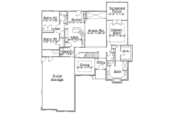 Floor Plan - Main Floor for Traditional House Plan #31-129 - 4 bed, 3.5 bath