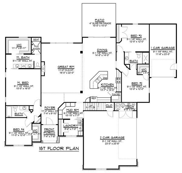 Traditional Style House Plan - 4 Beds 3 Baths 2892 Sq/Ft Plan #1064-203 ...