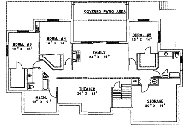 Architectural House Design - Floor Plan - Lower Floor for Traditional House Plan #117-243 - 5 bed, 5.5 bath