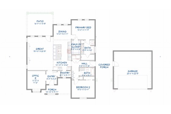 Floor Plan - Main Floor for Tudor House Plan #1109-2 - 2 bed, 2 bath