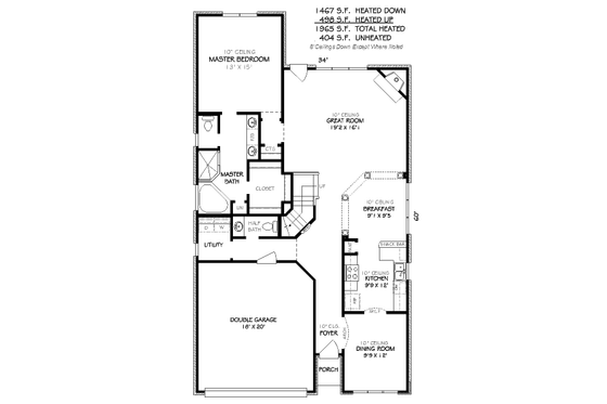 Floor Plan - Main Floor for European House Plan #424-37 - 3 bed, 2 bath