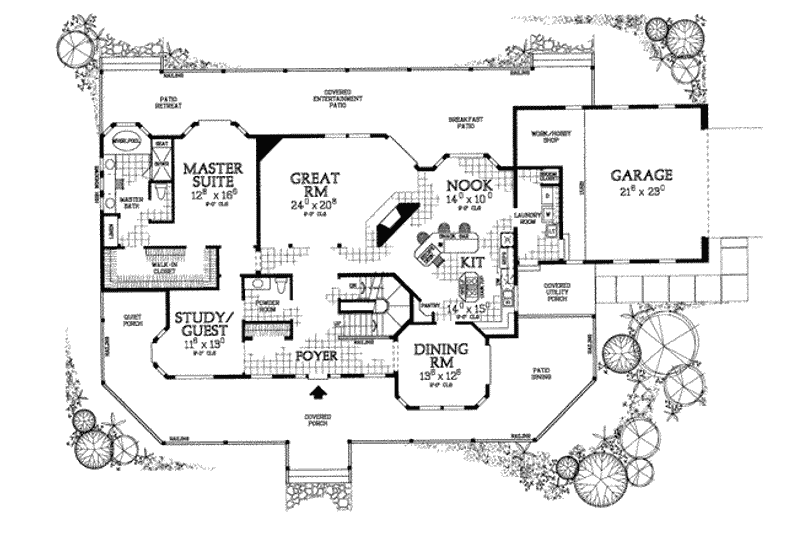 Dream House Plan - Floor Plan - Main Floor for Country House Plan #72-183 - 4 bed, 2.5 bath