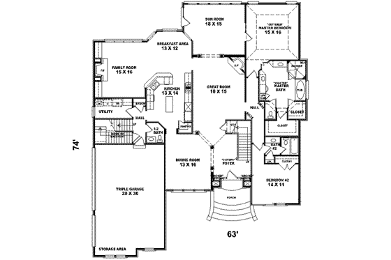 Floor Plan - Main Floor for European House Plan #81-628 - 4 bed, 3.5 bath