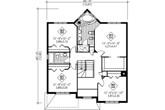 Floor Plan - Upper Floor for European House Plan #25-2036 - 4 bed, 2.5 bath
