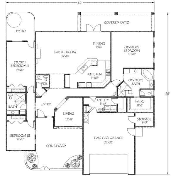 Adobe / Southwestern Floor Plan - Main Floor Plan #24-212