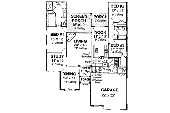 Floor Plan - Main Floor for European House Plan #20-1677 - 3 bed, 2 bath
