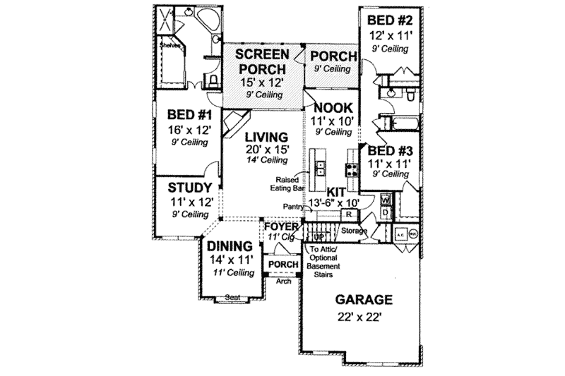 Home Plan - Floor Plan - Main Floor for European House Plan #20-1677 - 3 bed, 2 bath