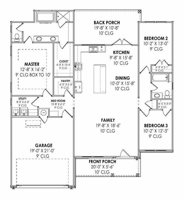 Dream House Plan - Floor Plan - Main Floor for Country House Plan #1096-114 - 3 bed, 2 bath