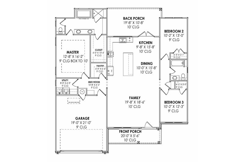 Dream House Plan - Floor Plan - Main Floor for Country House Plan #1096-114 - 3 bed, 2 bath