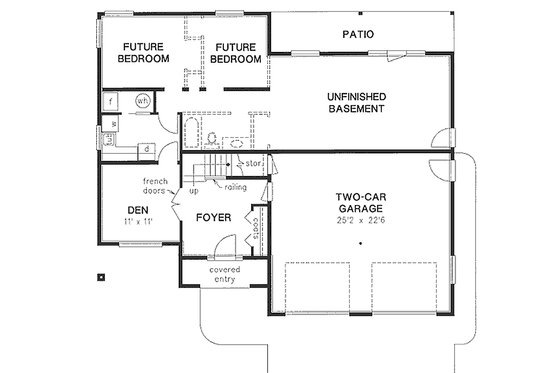 Floor Plan - Lower Floor for Mediterranean House Plan #18-253 - 3 bed, 2 bath