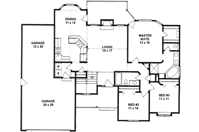 Home Plan - Floor Plan - Main Floor for Traditional House Plan #58-176 - 3 bed, 2 bath