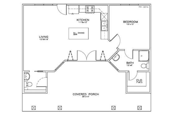 Floor Plan - Main Floor for Cabin House Plan #8-145 - 1 bed, 1 bath
