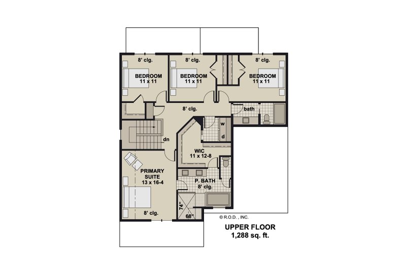 House Blueprint - Floor Plan - Upper Floor for Craftsman House Plan #51-1359 - 4 bed, 2.5 bath