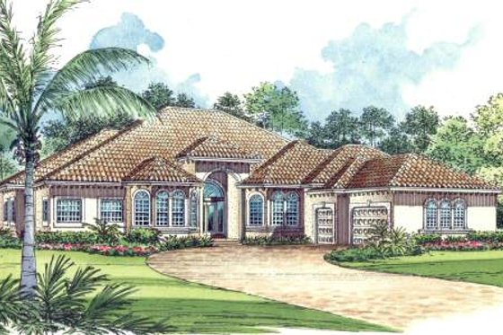 Exterior - Front Elevation for Mediterranean House Plan #420-124 - 5 bed, 4.5 bath