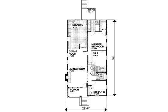 Floor Plan - Main Floor for Cottage House Plan #30-105 - 3 bed, 2 bath