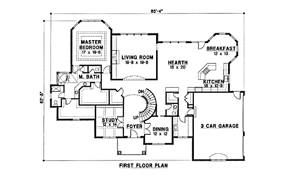 Floor Plan - Main Floor for Traditional House Plan #67-186 - 4 bed, 4 bath