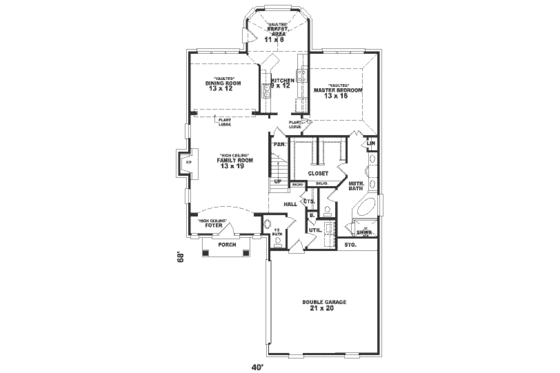 Floor Plan - Main Floor for Southern House Plan #81-244, 2.5 bath