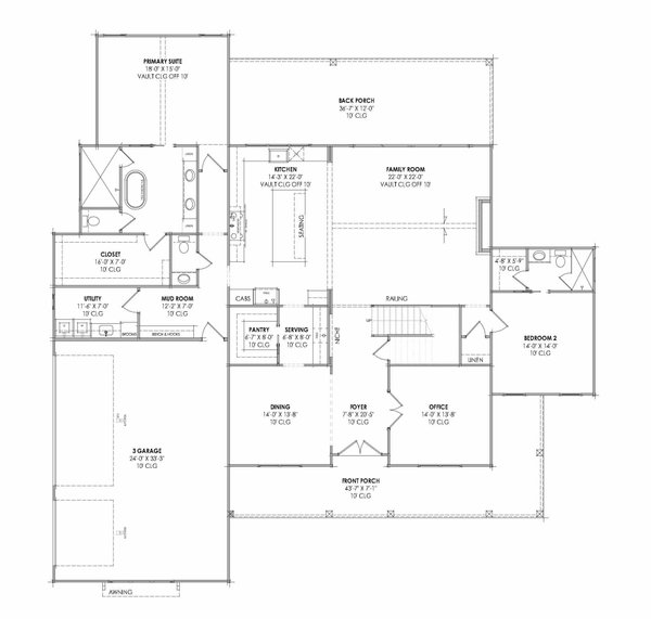 House Design - Floor Plan - Main Floor for Farmhouse House Plan #1096-202 - 4 bed, 4.5 bath