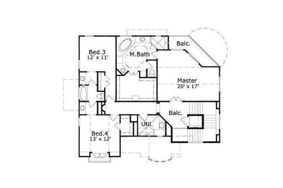 Floor Plan - Upper Floor for Mediterranean House Plan #411-627 - 4 bed, 3 bath