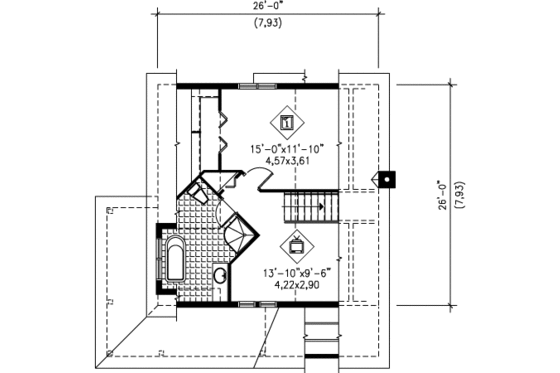 Floor Plan - Upper Floor for Traditional House Plan #25-4202 - 1 bed, 1.5 bath