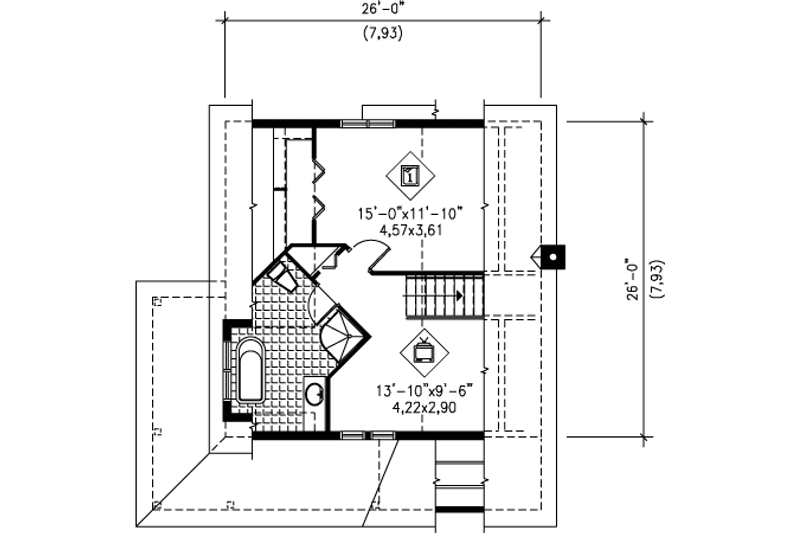 Architectural House Design - Floor Plan - Upper Floor for Traditional House Plan #25-4202 - 1 bed, 1.5 bath