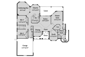 Floor Plan - Main Floor for Mediterranean House Plan #115-115 - 3 bed, 2 bath