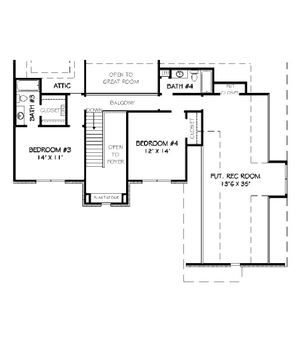 Traditional Floor Plan - Upper Floor Plan #424-21
