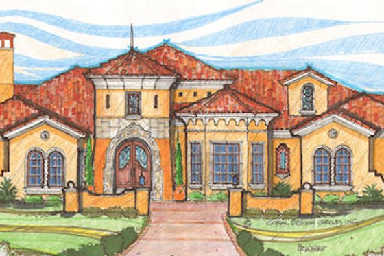Exterior - Front Elevation for European House Plan #135-152 - 6 bed, 6.5 bath