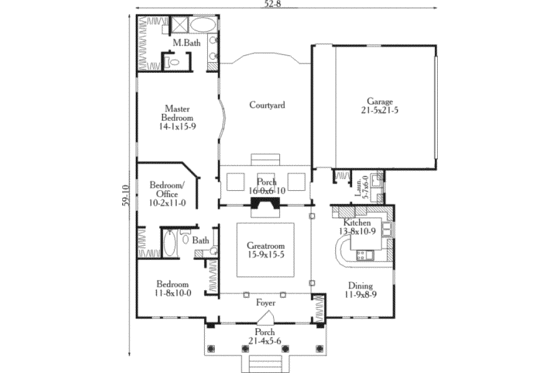 Floor Plan - Main Floor for European House Plan #406-185 - 3 bed, 2 bath
