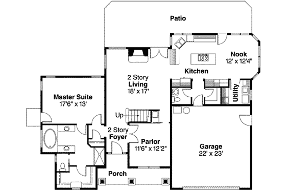 Floor Plan - Main Floor for Craftsman House Plan #124-567 - 3 bed, 2.5 bath