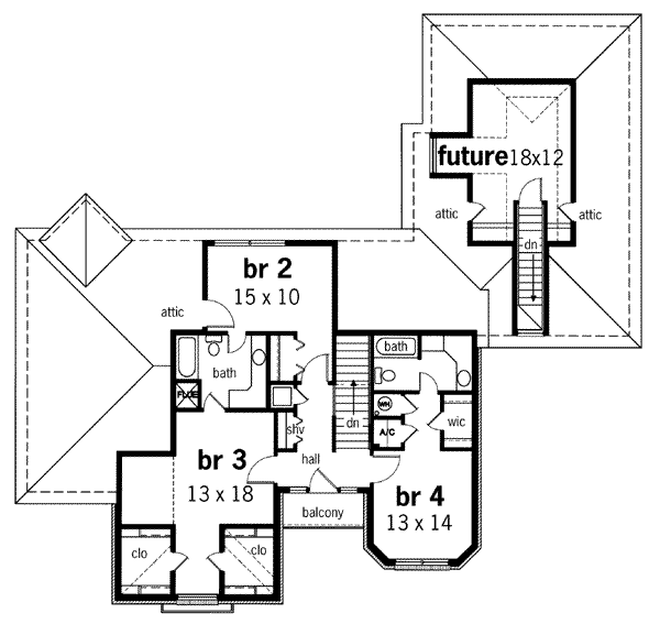 European Floor Plan - Upper Floor Plan #45-209