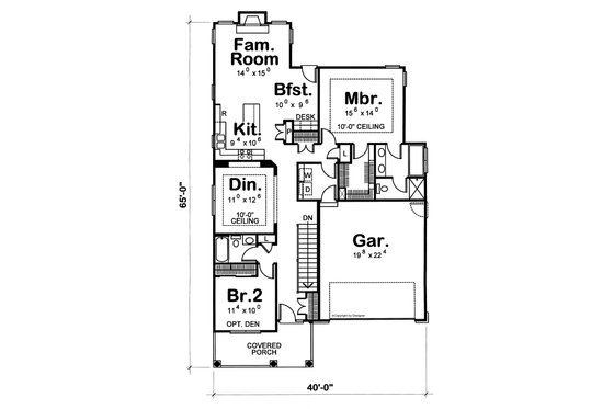 Floor Plan - Main Floor for Cottage House Plan #20-1210 - 2 bed, 2 bath