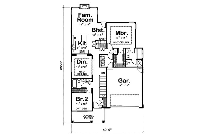 Architectural House Design - Floor Plan - Main Floor for Cottage House Plan #20-1210 - 2 bed, 2 bath