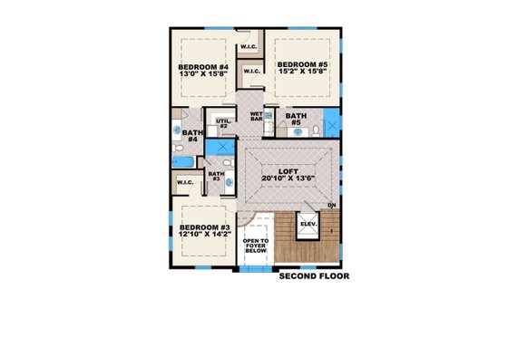 Floor Plan - Upper Floor for Traditional House Plan #27-555 - 5 bed, 5.5 bath