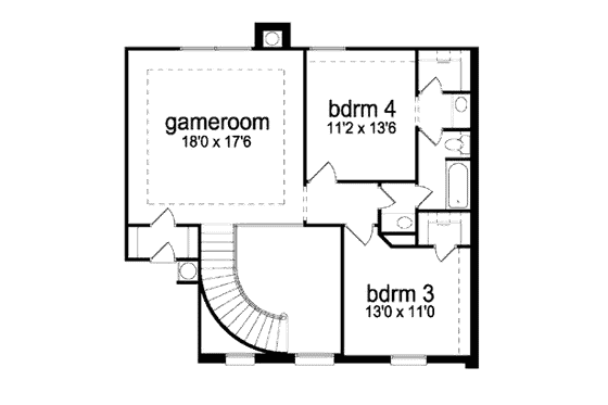 Floor Plan - Upper Floor for European House Plan #84-340 - 4 bed, 3 bath