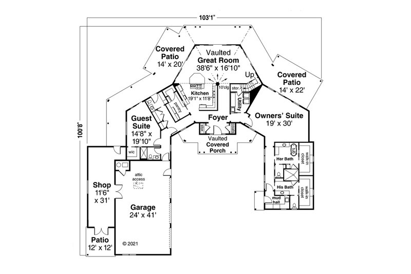 Dream House Plan - Floor Plan - Main Floor for Farmhouse House Plan #124-1271 - 2 bed, 2.5 bath