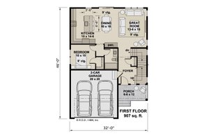 Floor Plan - Main Floor for Farmhouse House Plan #51-1513 - 4 bed, 3 bath