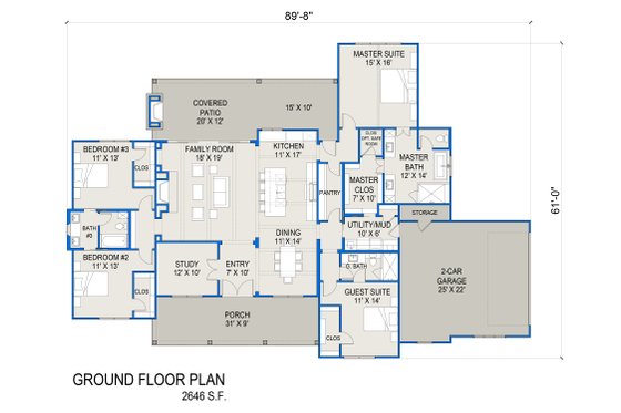 Floor Plan - Main Floor for Farmhouse House Plan #1103-3 - 4 bed, 3 bath