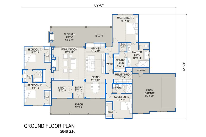 House Design - Floor Plan - Main Floor for Farmhouse House Plan #1103-3 - 4 bed, 3 bath