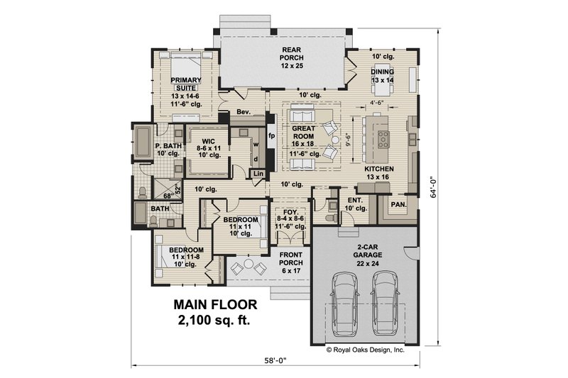 Dream House Plan - Floor Plan - Main Floor for Farmhouse House Plan #51-1237 - 3 bed, 2.5 bath