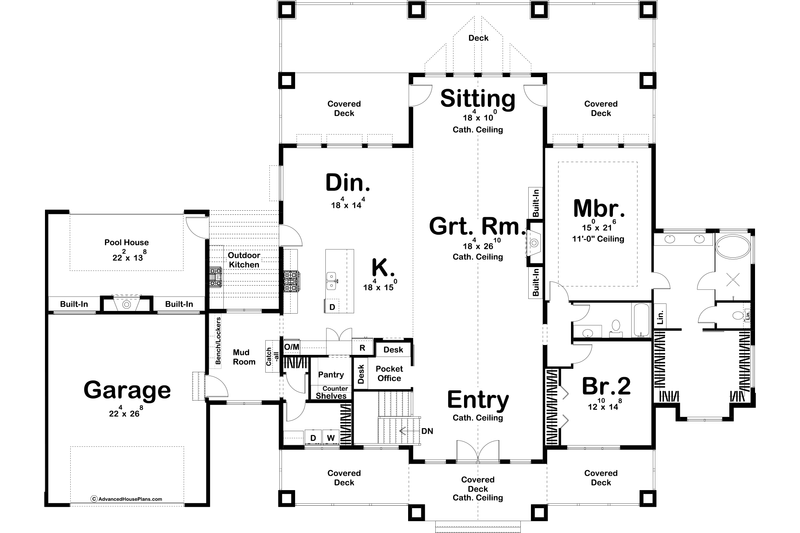 House Design - Floor Plan - Main Floor for Cabin House Plan #455-257 - 2 bed, 2 bath