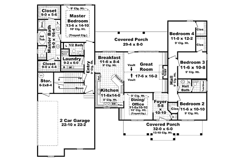 Architectural House Design - Floor Plan - Main Floor for Traditional House Plan #21-293 - 4 bed, 2.5 bath
